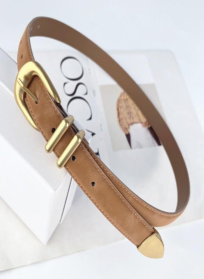 Yuangu Womens Belts for Jeans Dresses Ladies Leather Waist Belt with Silver Buckle (Suede Brown Gold, 105cm/Fit Waist 25"-33") - Image 3